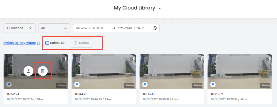 delete recordings on web