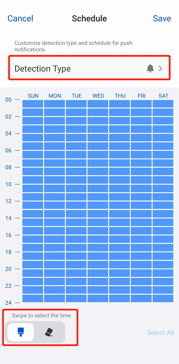 swipe time and detection type