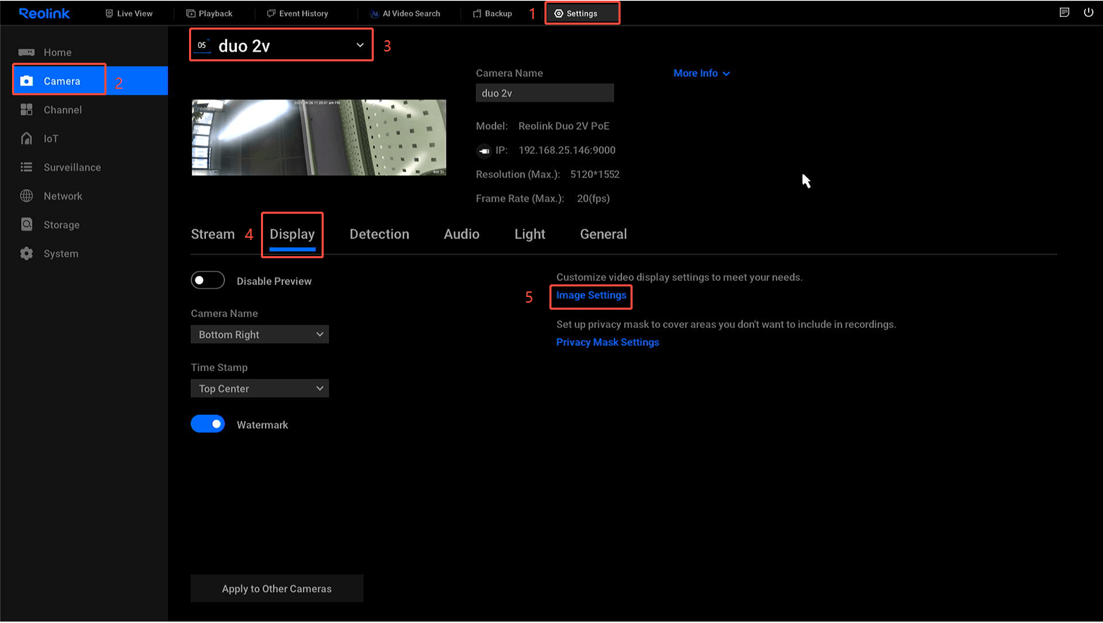 image settings on NVR