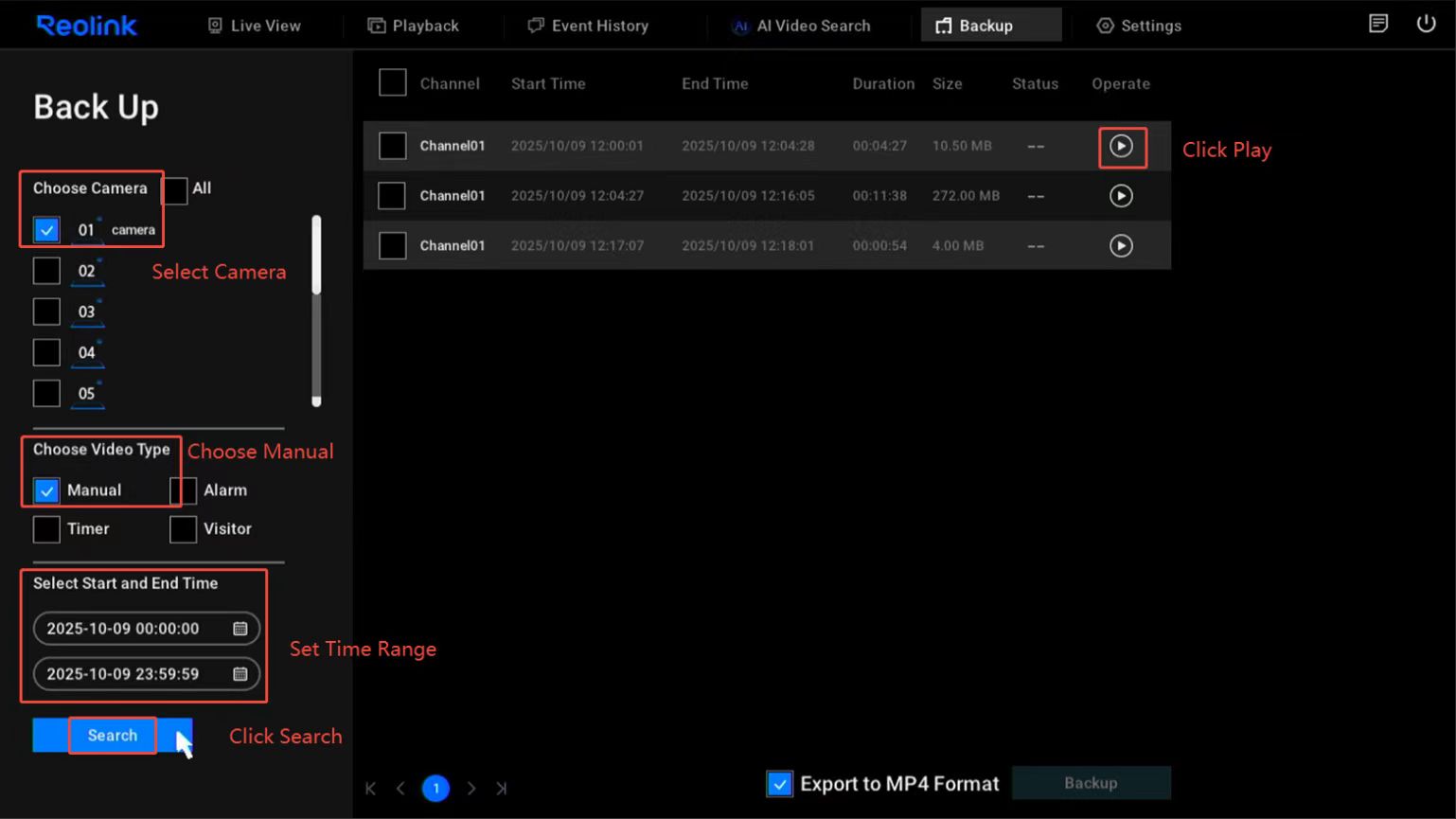 search manual recording