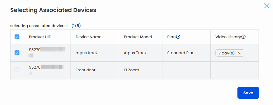 selecting associated devices standard plan