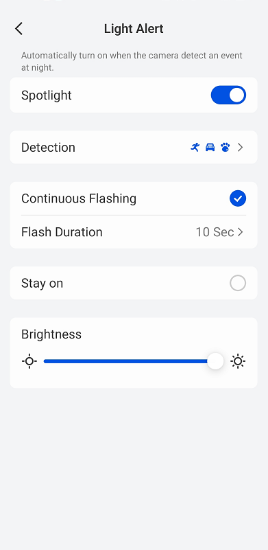 light alert with continuous flashing