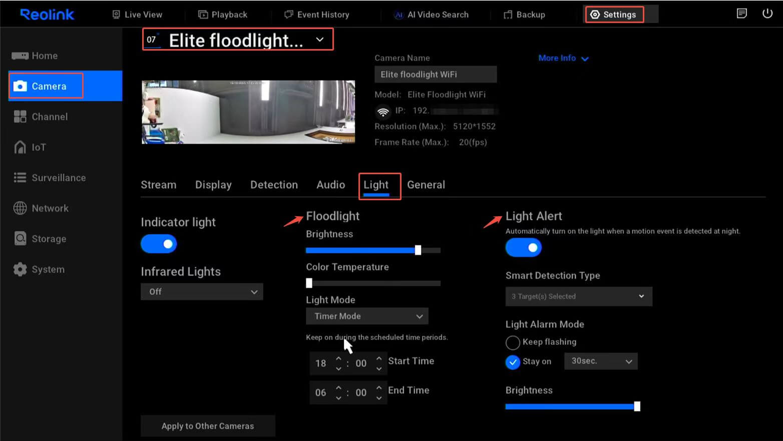 elite floodlight on NVR