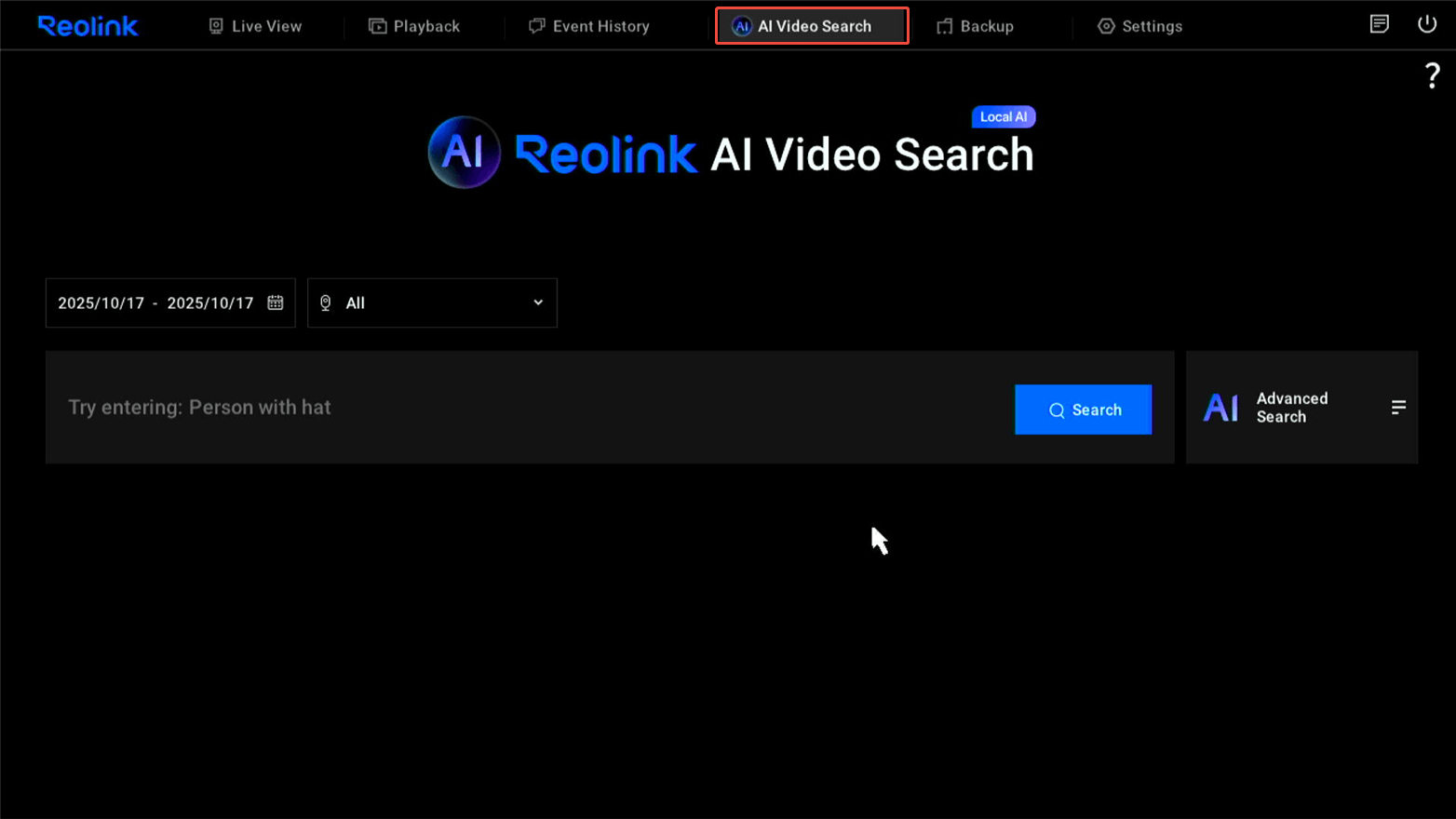 AI video search interface NVR