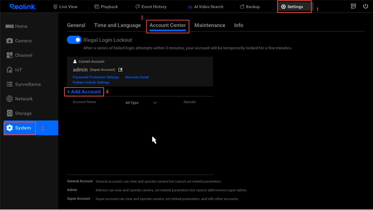 add account nvr