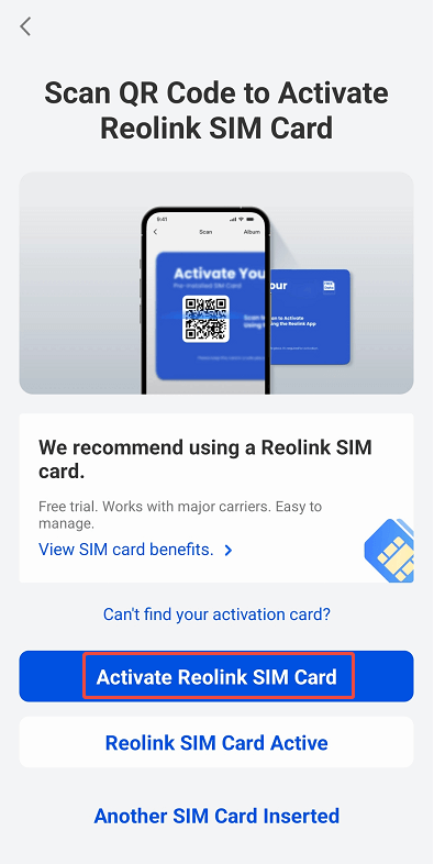activate reolink pre installed sim