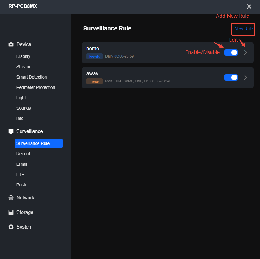 additional rule settings