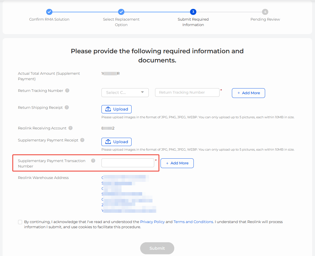 supplementary payment transaction number