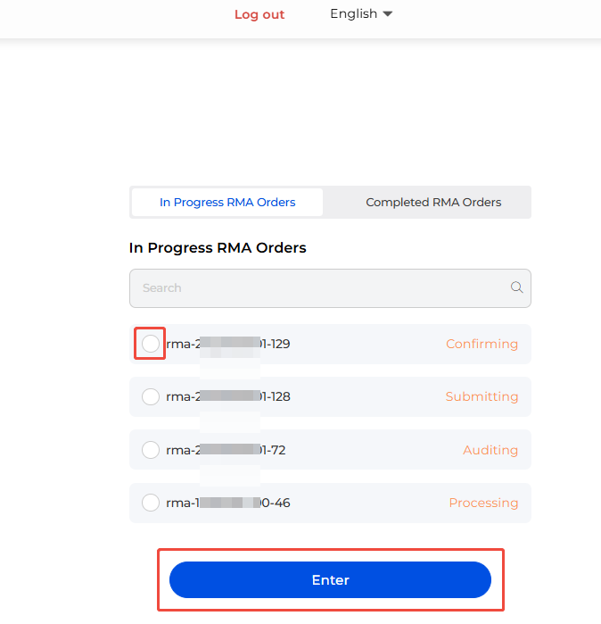 in progress RMA orders