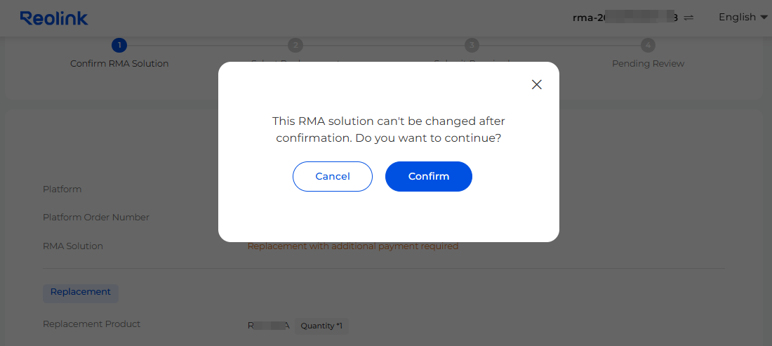 confirm RMA solution