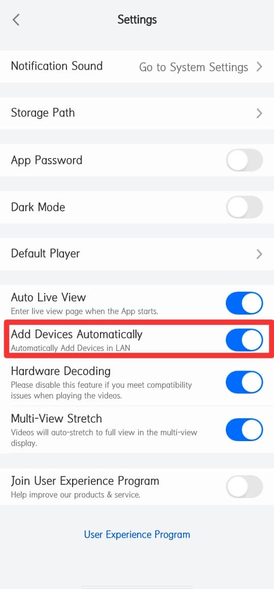 Enable Add Devices Automatically
