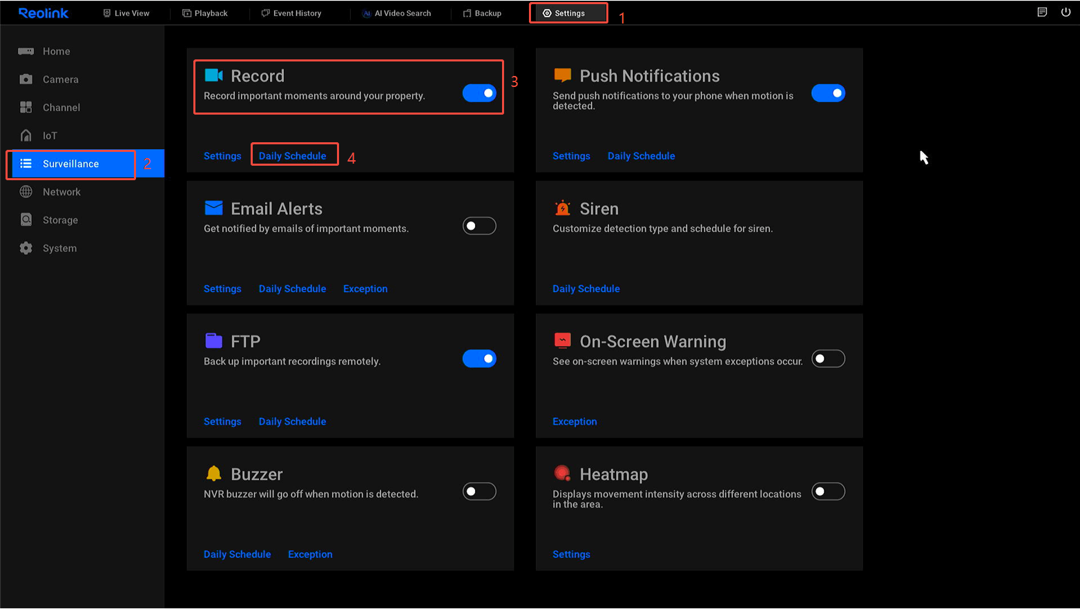 NVR recording settings