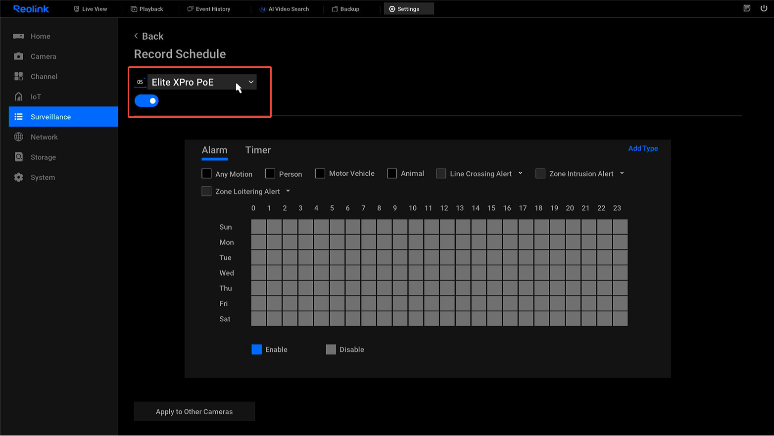 choose camera on NVR