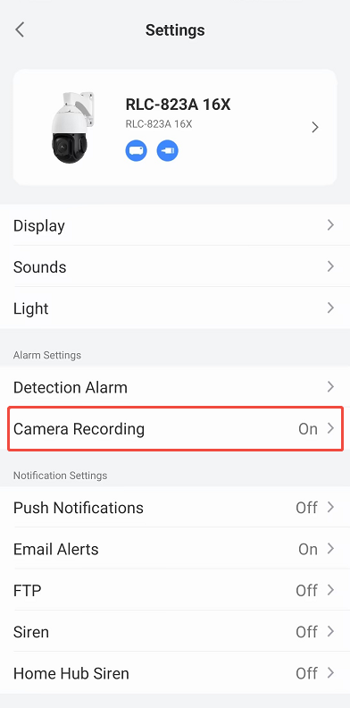 camera settings interface
