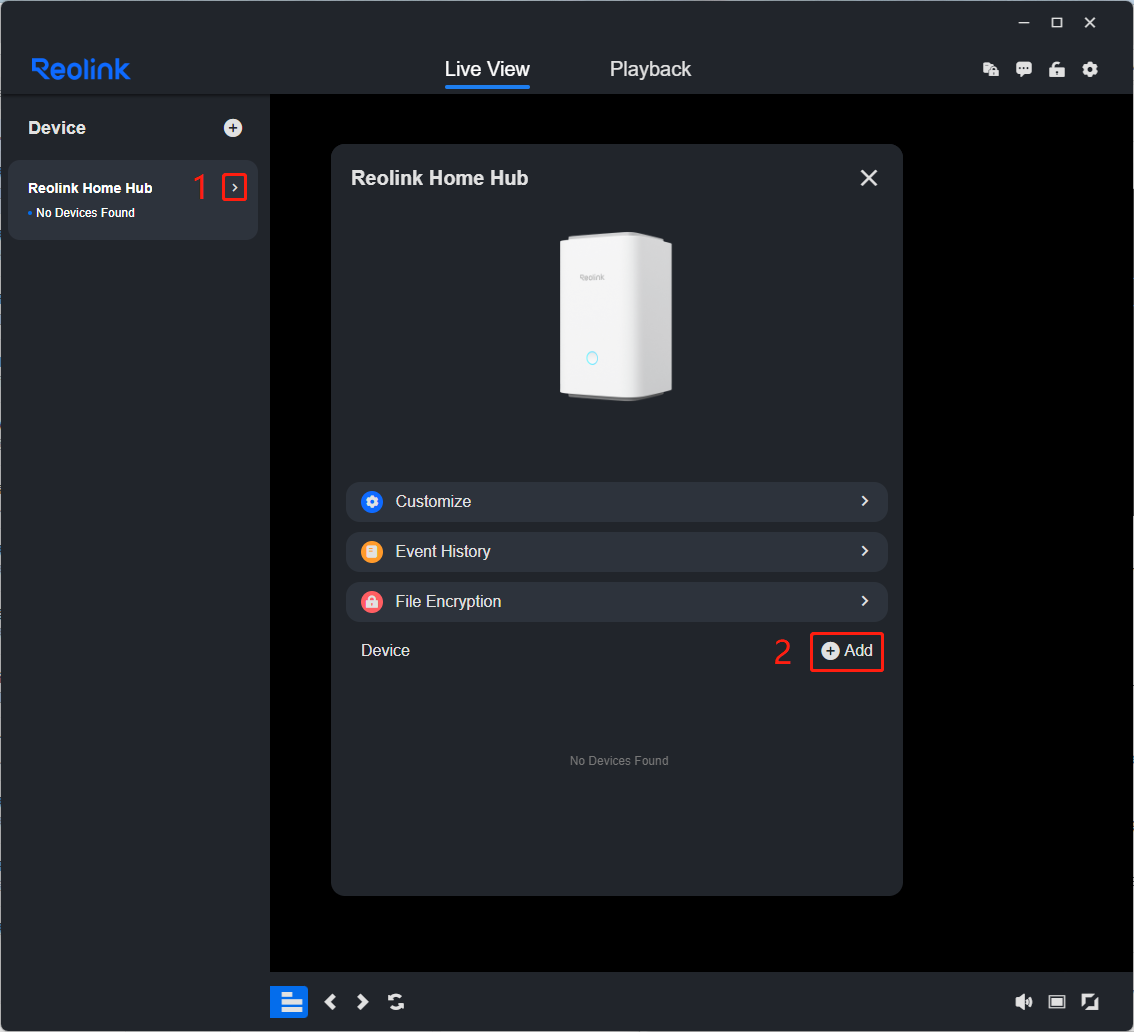 Reolink Home Hub add first device.png