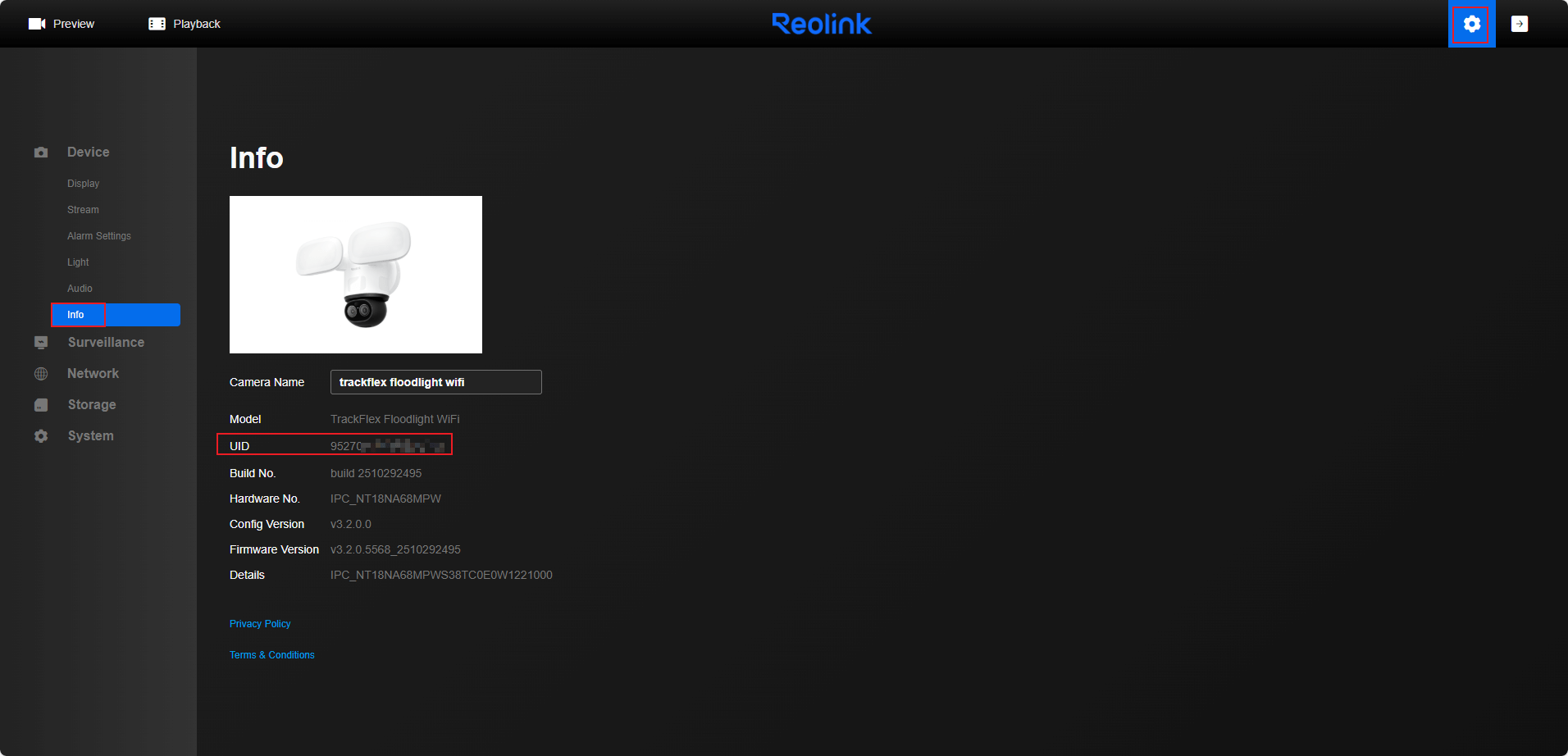 trackflex floodlight wifi uid
