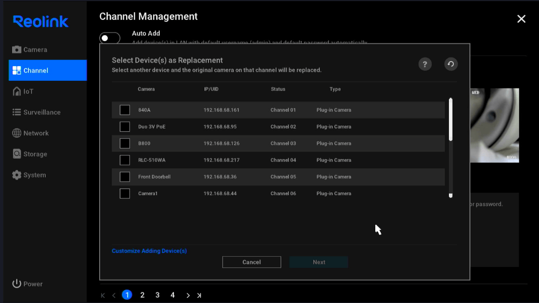 select camera as replacement