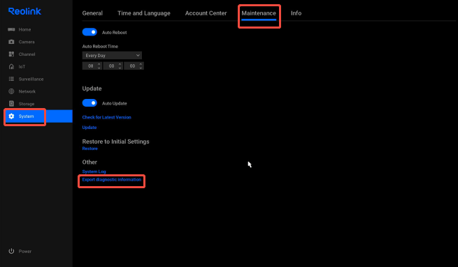export diagnostic message