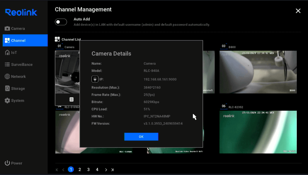 Camera info Channel page