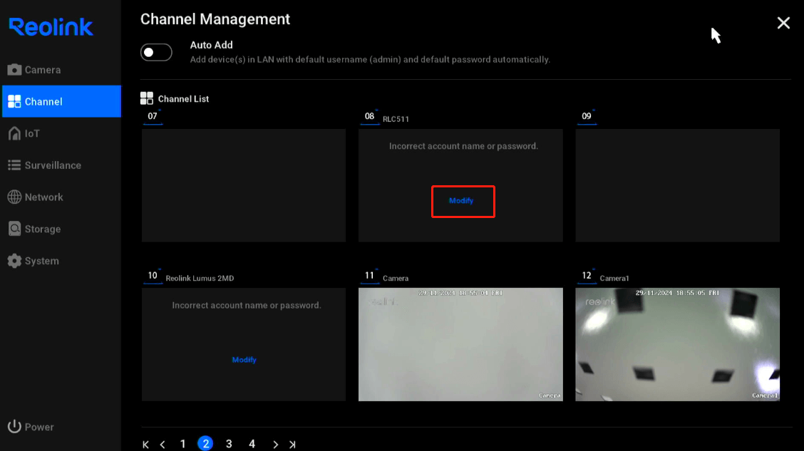 click Modify to input the correct password