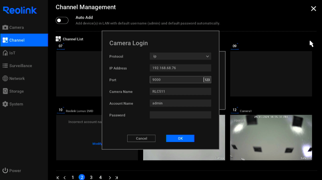 input the correct password of the camera