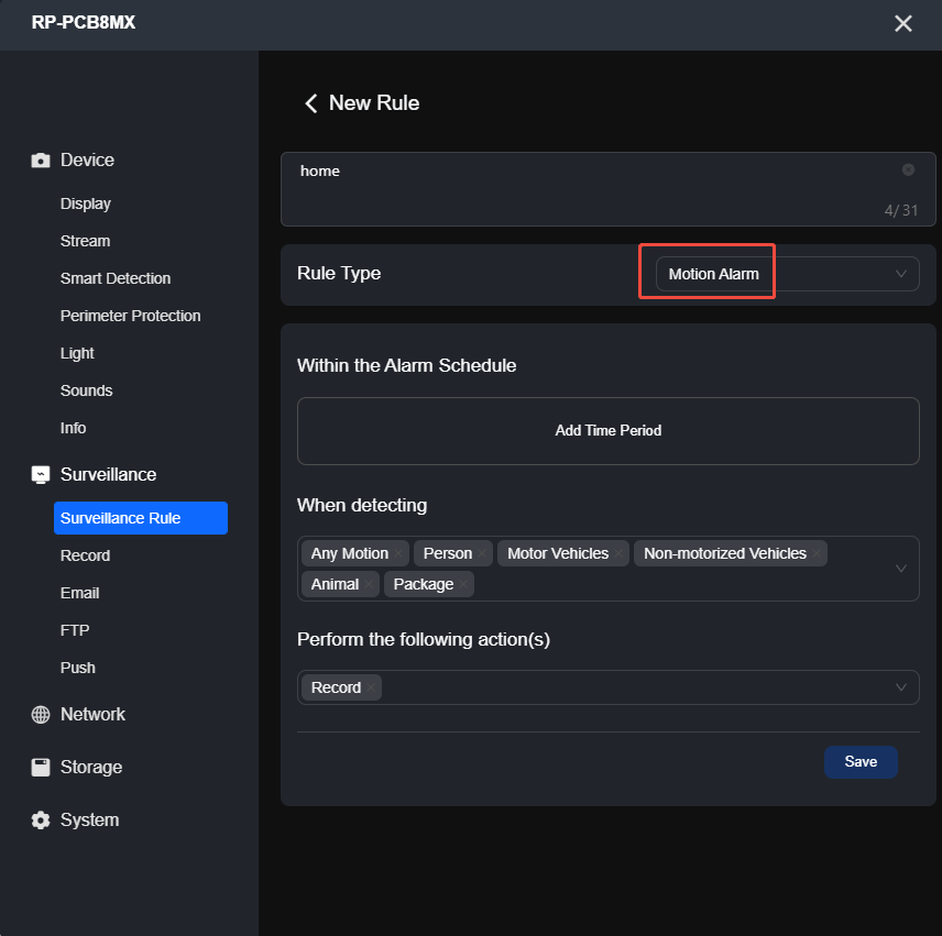 motion alarm client