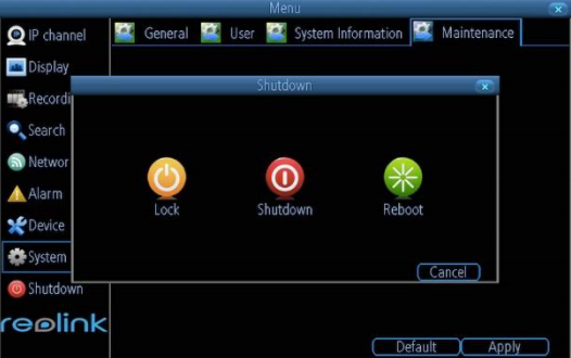 shutdown page on poe nvr