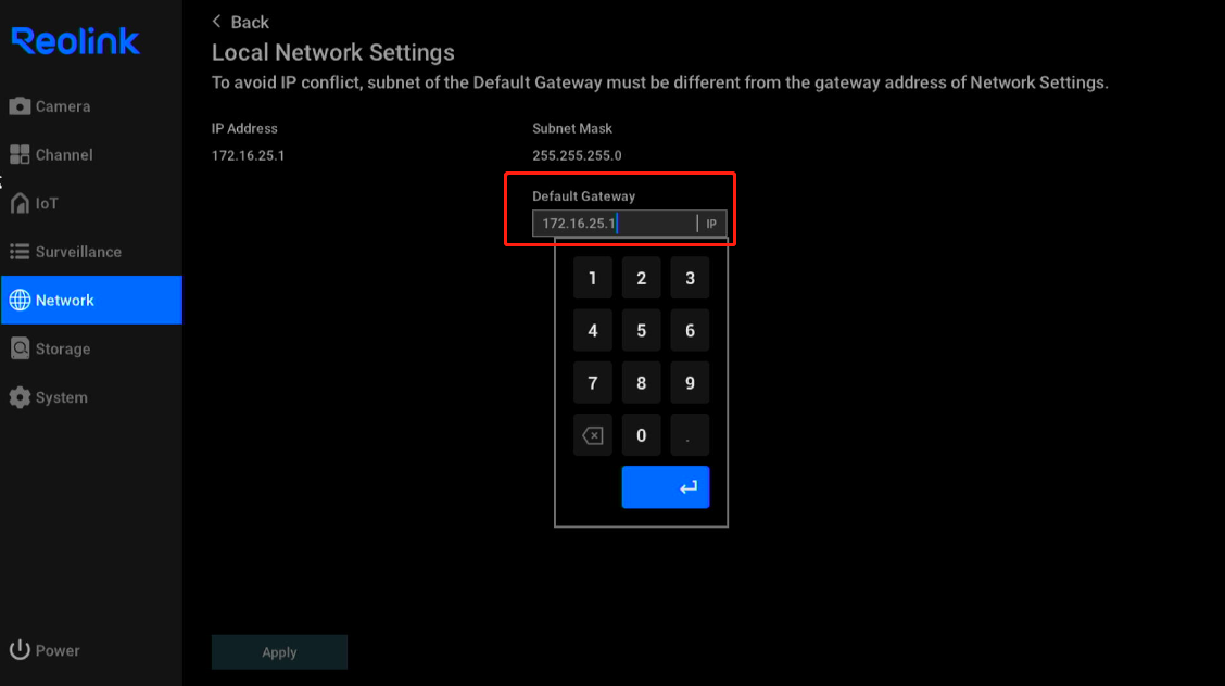 change the Default Gateway