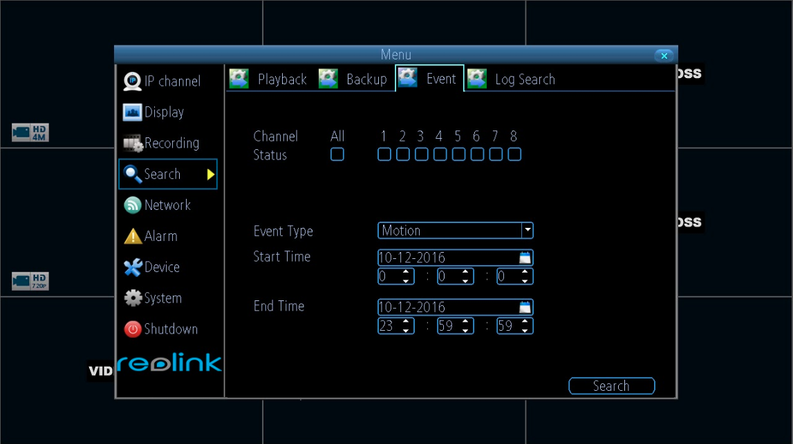 search recordings in event