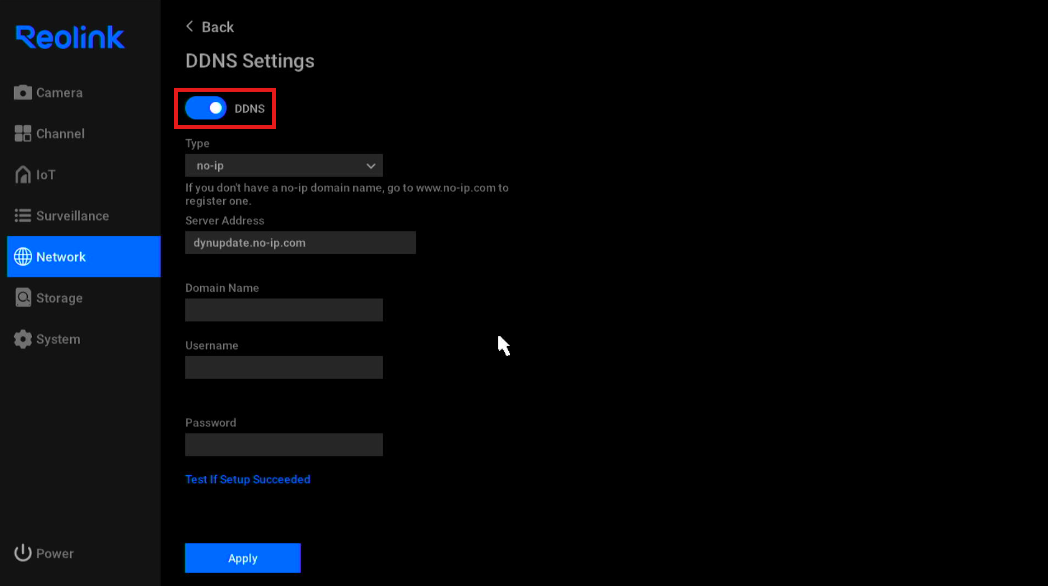 DDNS settings page