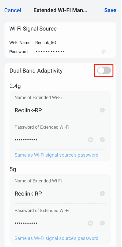 dual band adaptivity off