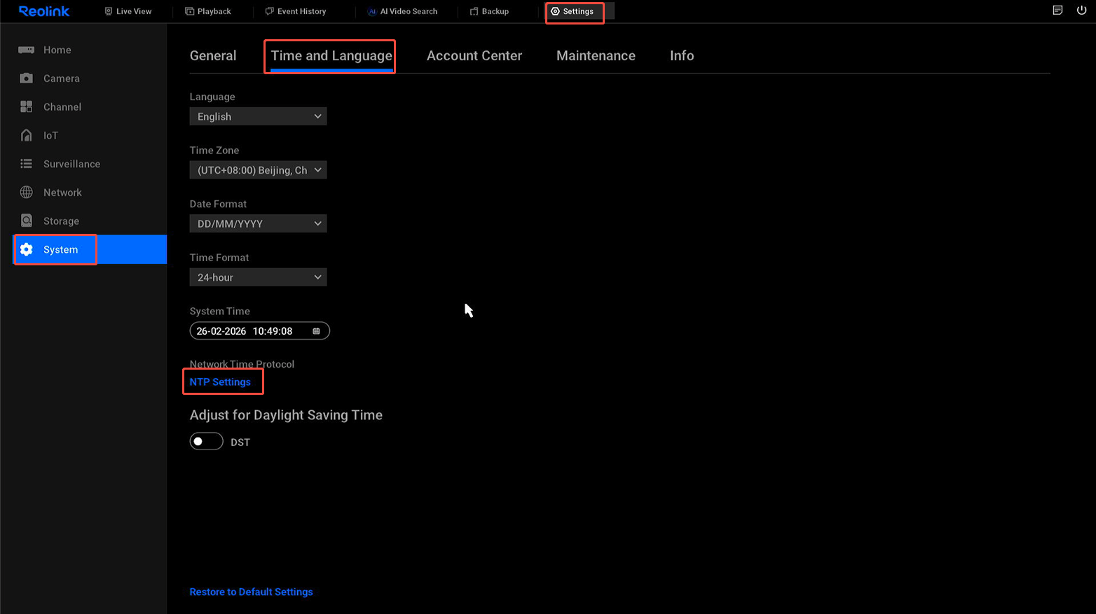 ntp settings