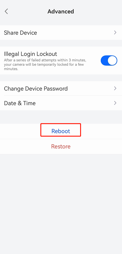 tap the reboot button