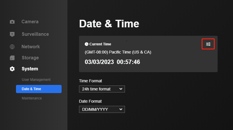date and time settings