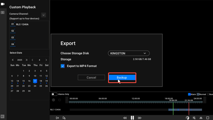 click backup in playback