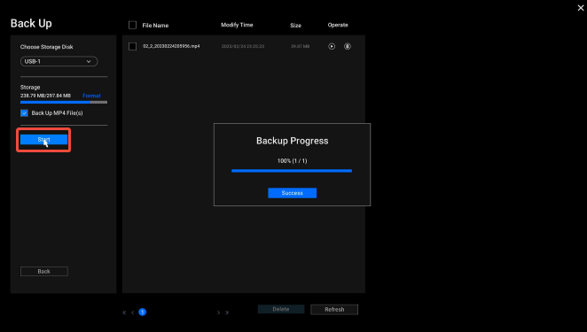 tap start (backup page）
