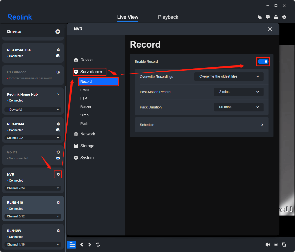 disable record NVR
