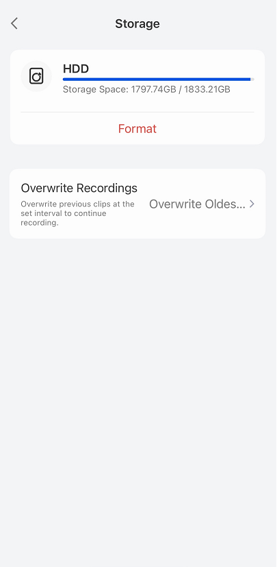 NVR storage page