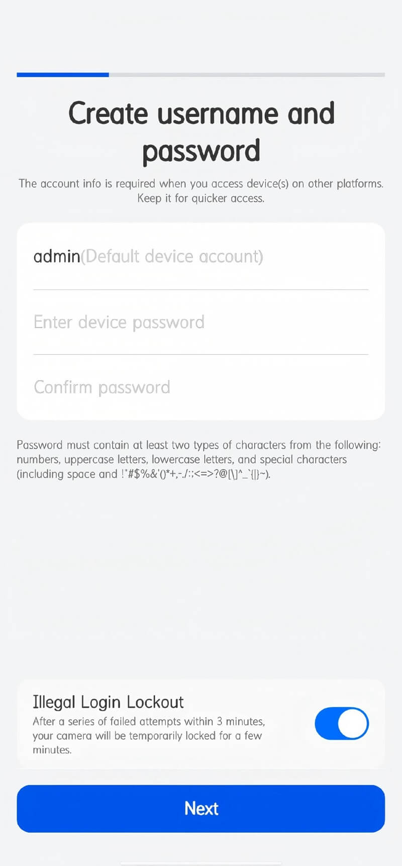 create camera password