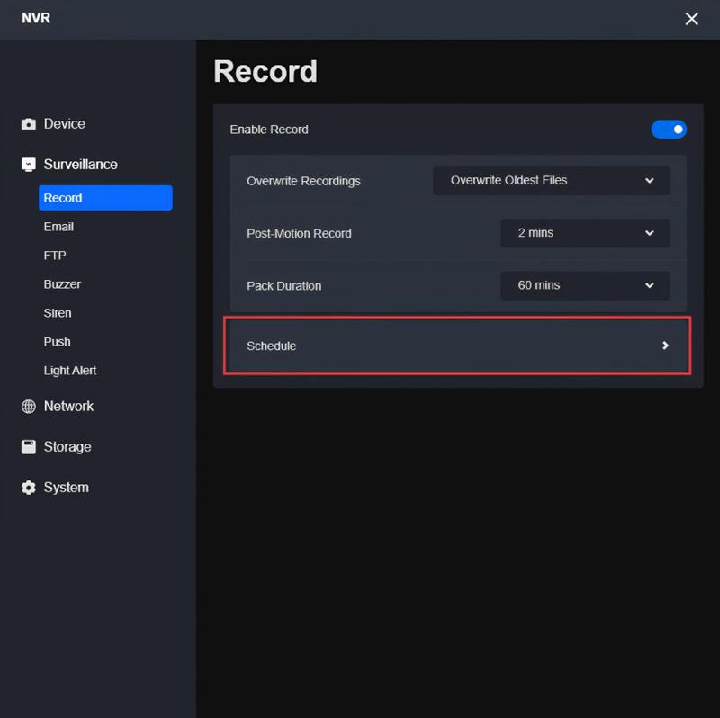 NVR schedule special ED