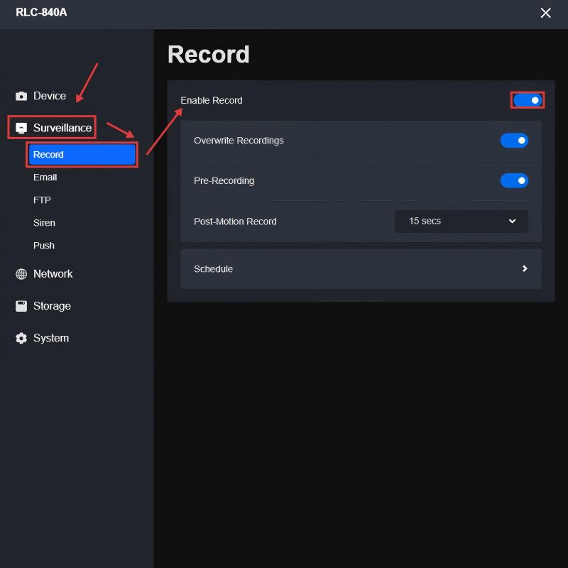 ENABLE RECORD RLC