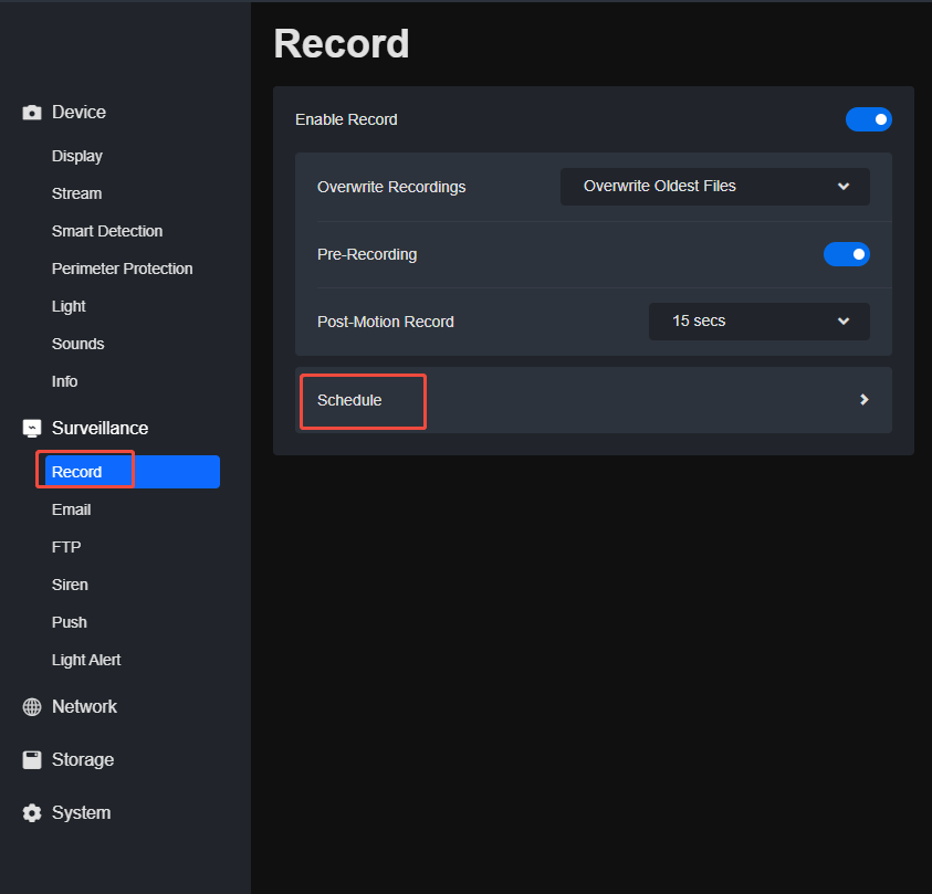 record schedule