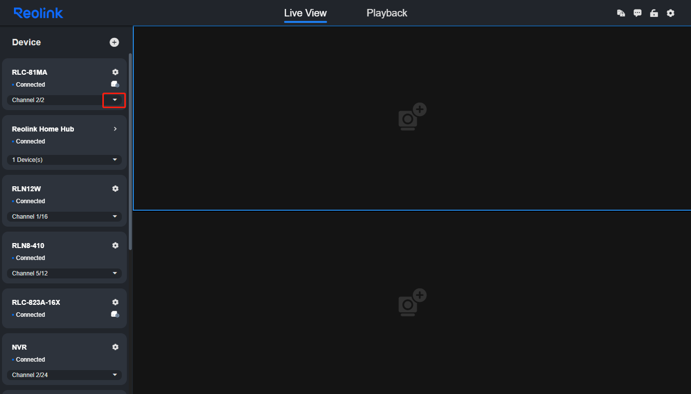 Click the arrow beside the camera name