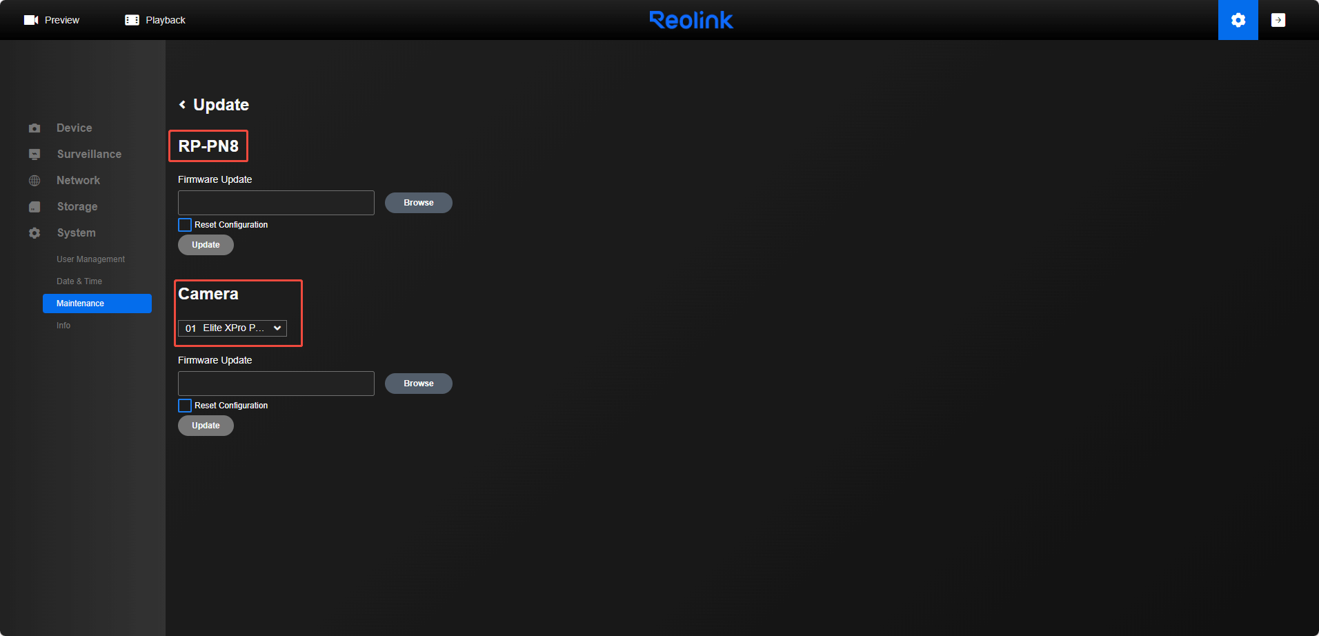 NVR and camera web update