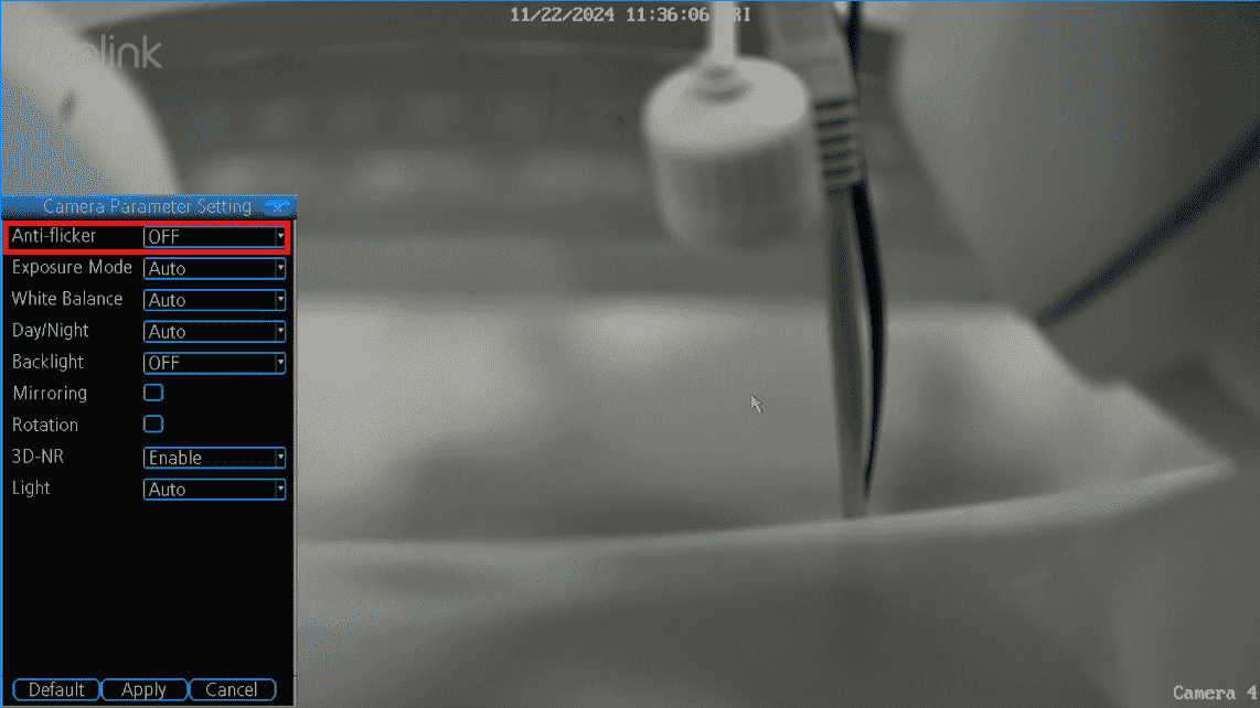 image parameter settings anti flicker