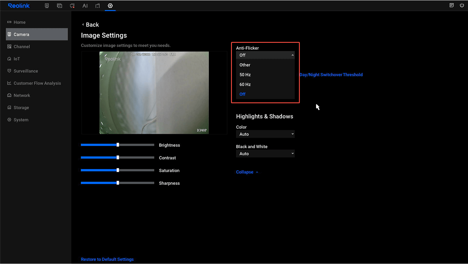 image settings nvr