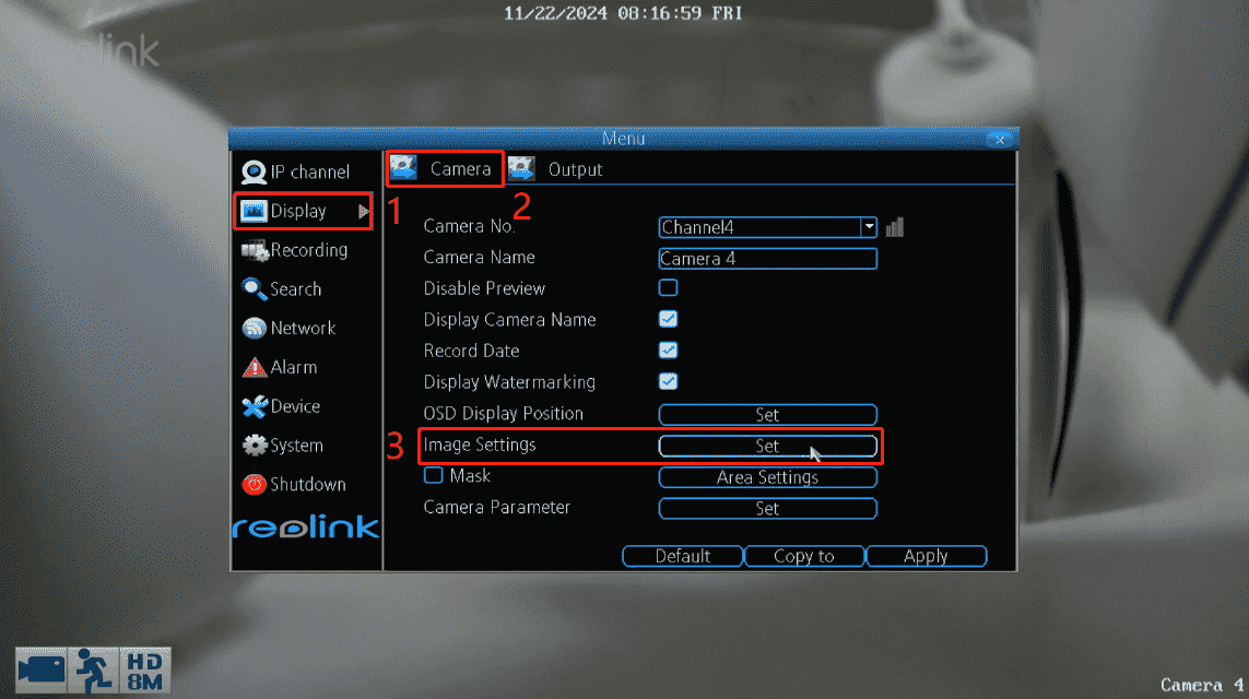 old NVR go to image settings