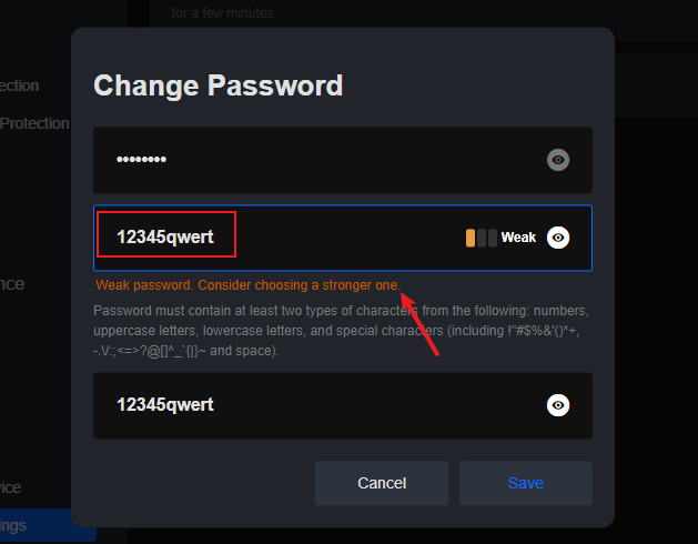 weak password