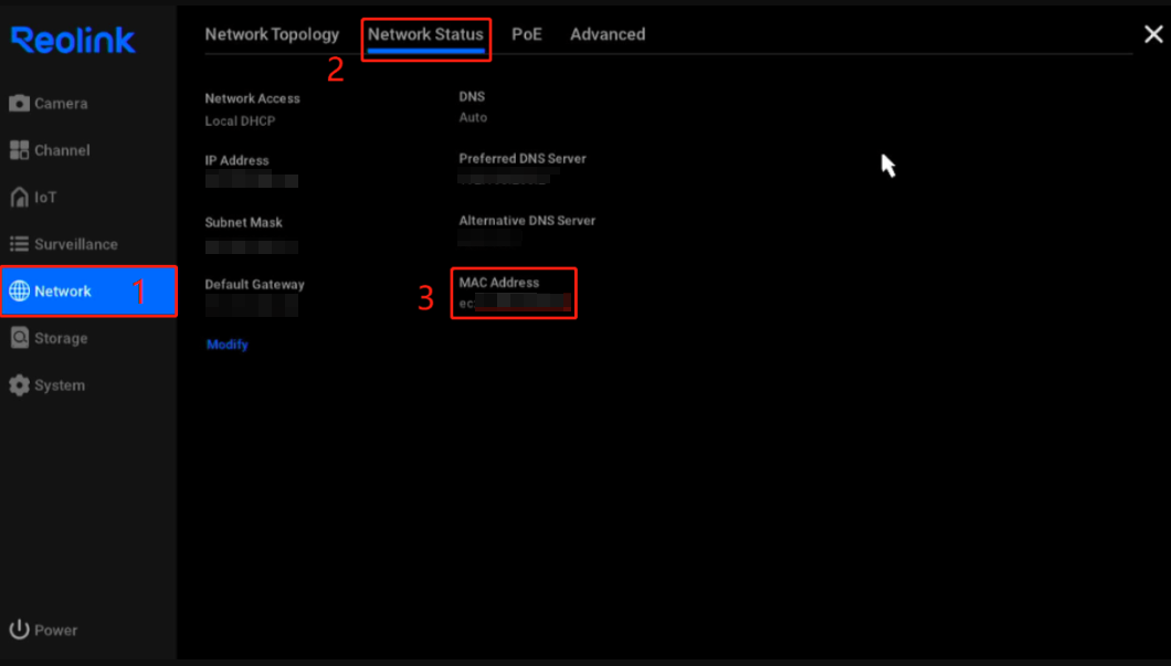 mac address on NVR