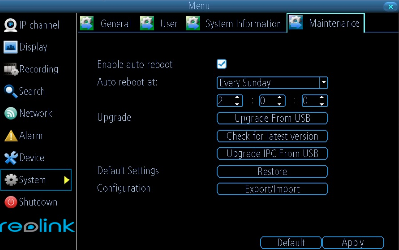 reboot on poe nvr